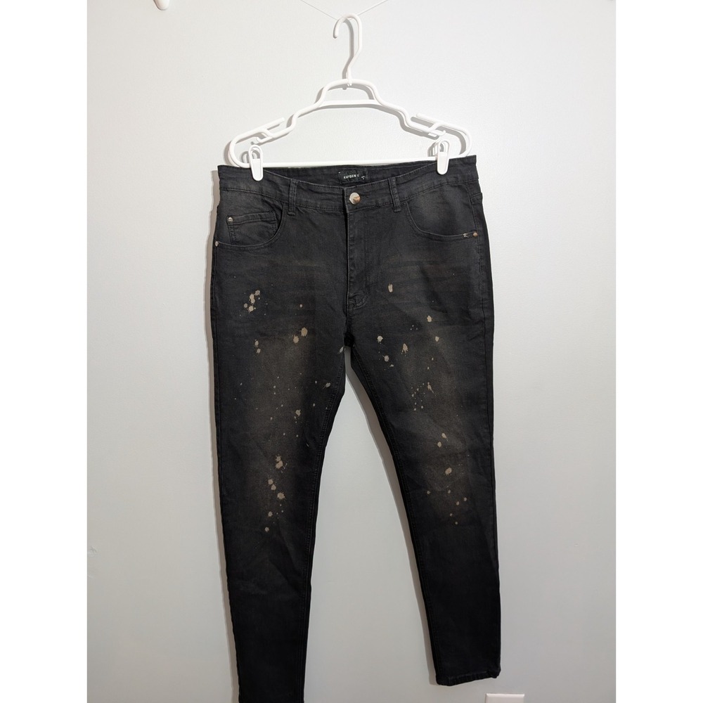 Kayden K Skinny Jeans Black Slim Stretch Paint Splatter Ripped‎ Sz 36x32 Men